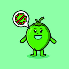 Cute cartoon illustration Coconut using mask to prevent corona virus in cute modern style design