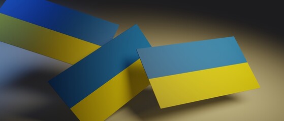 Ukrainian flag with a shadow. Modern abstract background 3d rendering. Support for Ukraine.