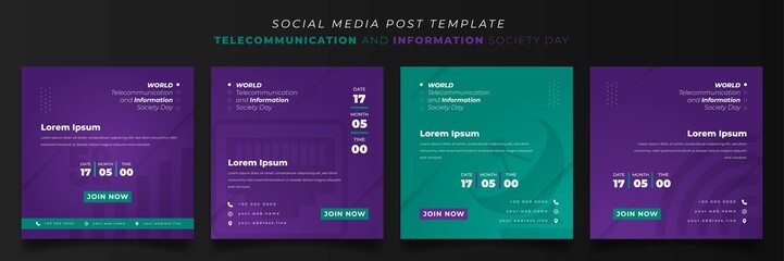 Set of social media template for telecommunication and information society in square background