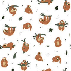 Sloth South America animal seamless vector pattern