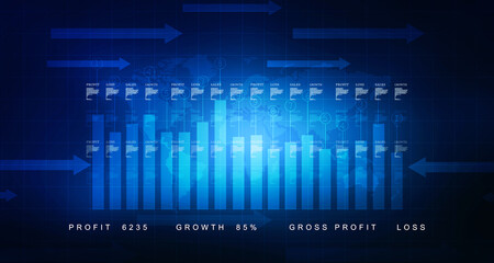 3d rendering Stock market online business concept. business Graph 