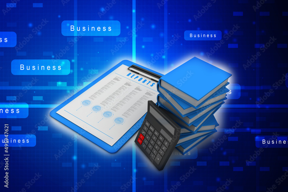 Poster 3d rendering calculator in document