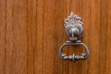 Iron antique door retro vintage style old handle, close-up
