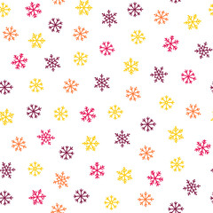Colorful snowflakes seamless pattern with white background.