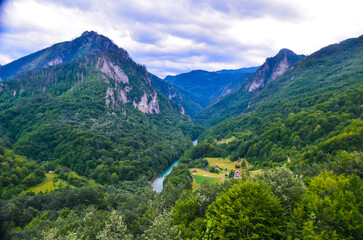 Naklejka na ściany i meble Tara river canyon view from above montenegro summer cloudy day