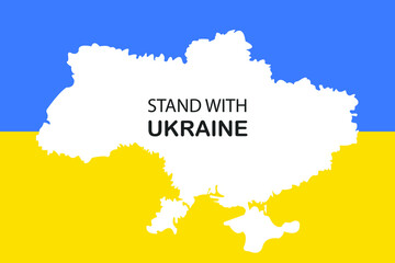 Ukraine flag and map with message stand with Ukraine