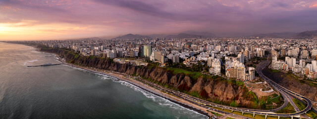 Lima, Peru along the coast also known as Circuito de Playas de la Costa Verde at a golden hour...