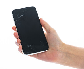 People hand holding a broken phone