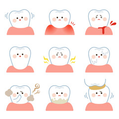 可愛い歯のキャラクターのイラスト　歯周病の症状