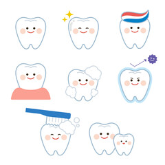 可愛い歯のキャラクターのイラスト　メンテナンス　歯磨き