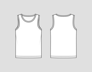 Vest top. Tank t-shirt. Men's loungewear. Vector technical sketch. Fashion illustration. Mockup template.