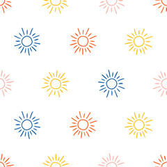 Seamless pattern with colorful tiny outline sun.