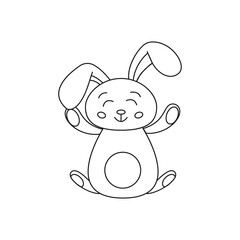 Cute outline rabbit, bunny for coloring. Rabbit Bunny Cartoon Outline Coloring Book or page for kids. Happy Easter in doodle style. Illustration Vector.