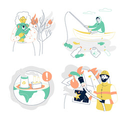 Help in a disaster - colorful flat design style illustration set