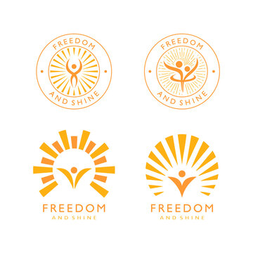 Set of abstract logo with human icon combine with the sun