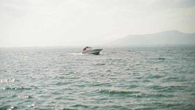 Boat on lake Sevan (Armenia), Slow Motion