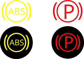 Icono de ABS y freno de mano sobre fondo blanco aislado. Vista de frente
