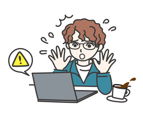 パソコンが突然クラッシュしてビックリしている男の子B【ノートパソコン】