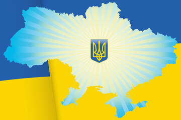 ukraine map with ukraine flag and coat of arms
