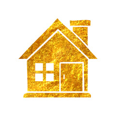 Hand drawn gold foil texture icon Home