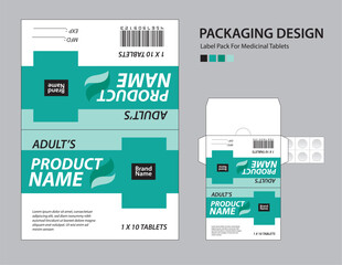 Label pack for medicinal tablets, label medicine paper design, medicine packaging design, healthcare product design. product label, realistic mock-up. geometric background concept. vector illustration