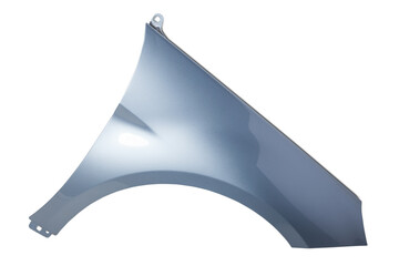 Blue metall fender on a white isolated background for sale or replacement in a car service....