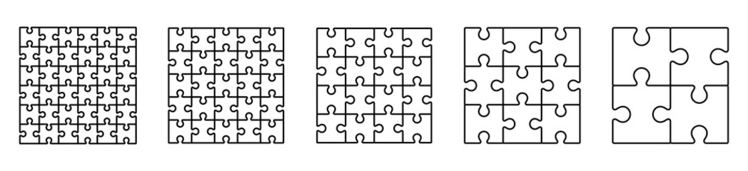 Puzzles grid vector. collection puzzle pieces blank template. Jigsaw puzzle isolated on white background. Vector illustration 