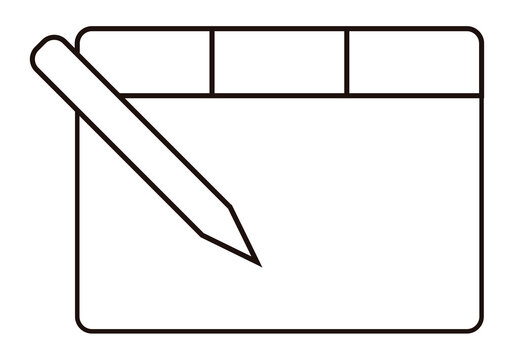 Icono negro de tableta gráfica en fondo blanco.