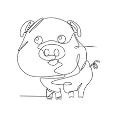 Continuous One Line Drawing Pig Animal