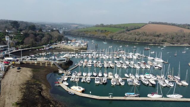 Mylor harbour aerial drone cornwall England uk