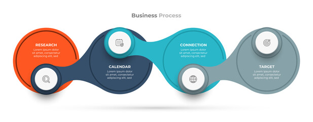 Business Process. Timeline infographic design with marketing icons and 4 options or steps.