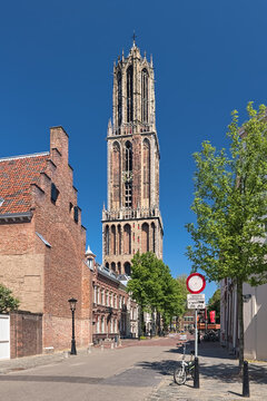 Utrecht, Netherlands. Dom Tower of Utrecht Cathedral. It was built in 1321-1382. Since the unfinished cathedrals's nave collapsed in 1674, the Dom tower has been a freestanding tower.