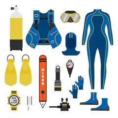 Vector Set Of Scuba Diving Equipment