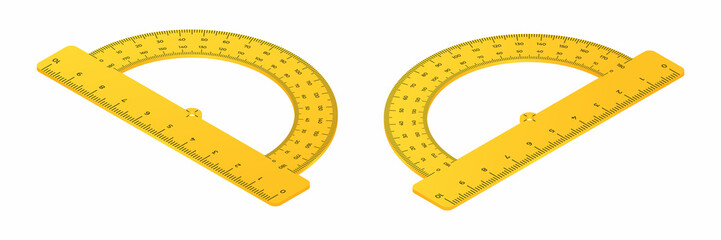 Isometric vector illustration protractor ruler isolated on white background. Realistic protractor icon in flat style. Measurement and drawing tool. Tilt angle meter.
