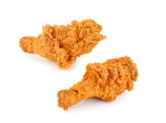 Crispy fried chicken legs isolated on white background.