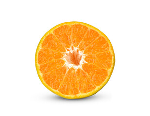 Sliced green tangerine fruit isolated on white background.