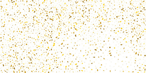 Golden glitter confetti on a white background. Illustration of a drop of shiny particles. Decorative element. Luxury background for your design, cards, invitations, gift, vip.