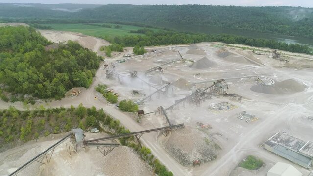 Aerial Shot of Indiana Crushed Limestone Quarry on the Ohio River 