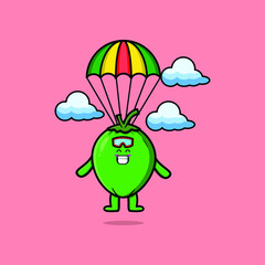 Cute mascot cartoon Coconut is skydiving with parachute and happy gesture cute modern style design