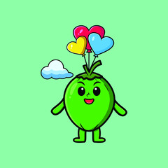 Cute cartoon Coconut mascot is skydiving with balloon and happy gesture cute modern style design 