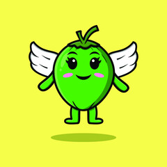 Cute cartoon Coconut character wearing wings in modern style design 