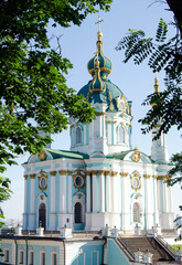 Andriivska church in summer Kyiv in Ukraine