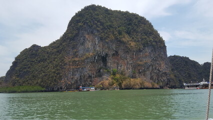 Beautiful rocky island view near Phi Phi islands of Krabi, Thailand