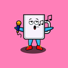 Cute cartoon mug singer character holding mic in 3d modern style design