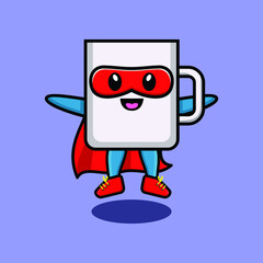 Cute mug superhero character flaying illustration cartoon vector in concept 3d modern style design