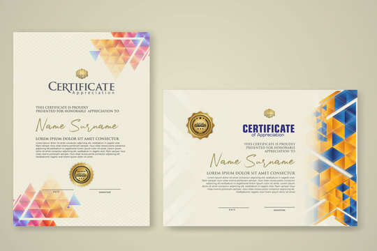 Two set certificate template with dynamic and futuristic polygonal color and modern background.