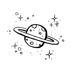 Doodle illustration of a planet with stars