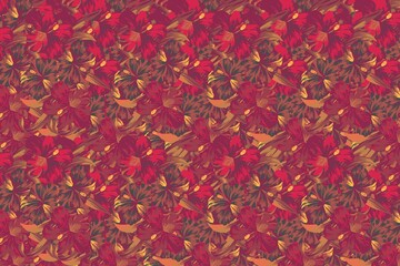 Autumn leaves background, decorative paper, Uniform texture, Leaf full of patterns, Vectorial for printing, Textures for design, Decorative background, For packaging, red. 
