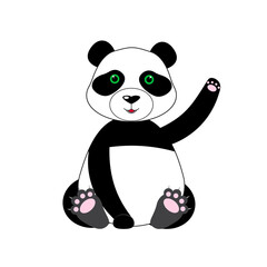 Cute panda waving his paw. Panda mascot cartoon character. Animal icon isolated on white background. Flat cartoon style suitable for landing web page, banner, flyer, sticker, postcard