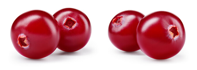 Cranberry isolated. Cranberries on white background. Two cranberry berries with clipping path. Full...